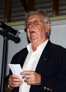 Pioneer of environmental activism, Jack Mundey addressing the packed Caroona Hall.