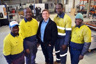 Fitter/machinists Maxwell Matandaudyi and Courage Munyakari, Tamworth’s Apollo Engineering Managing Director Dave Errington, and first-class welders, Wellington Bigone and Komborero Anthony Chikonyera